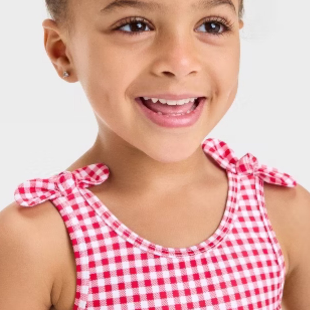Cat & Jack Toddler Girls' Gingham One Piece Swimsuit Red 4T - Picture 3 of 4